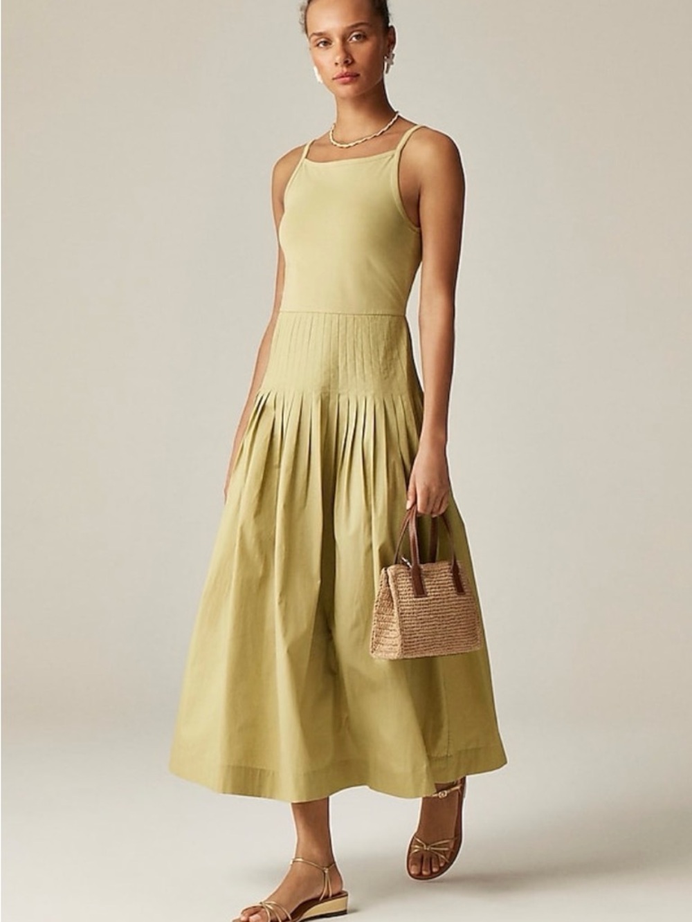 J Crew Pintuck Mixy Dress in Belmont Khaki NWOT
